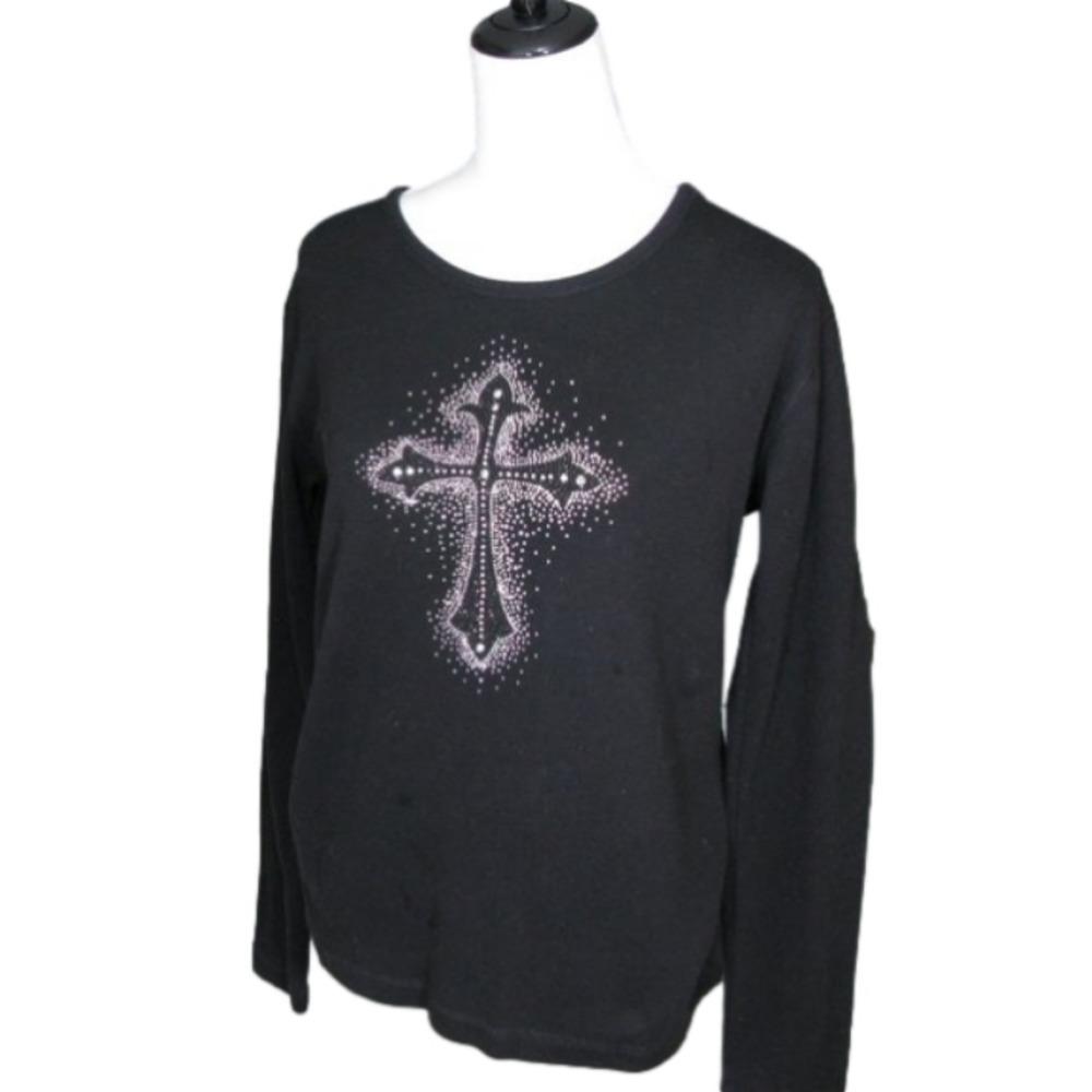 BAY Beauty Black Sparkling Cross Long Sleeve Top Size 2XL
